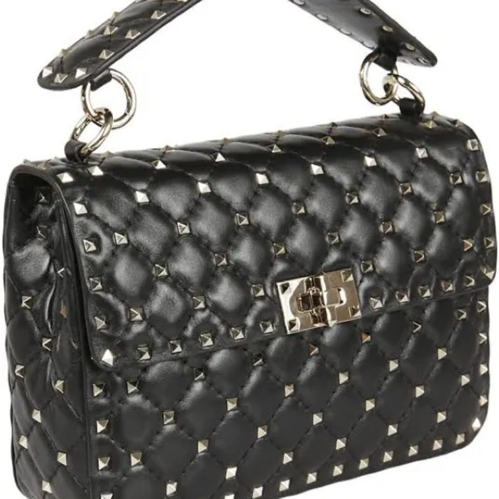 Authentic Valentino Women’s Rockstud Black Spike Quilted Handbag- NWT